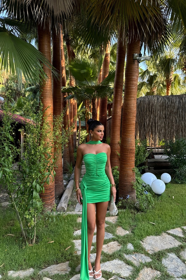 Yeşil Bielli Bodysuit Etek Takım ATE-1251 - EYYO