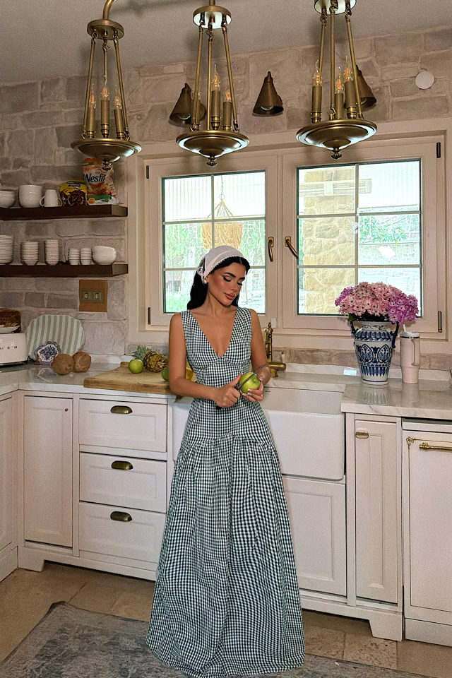 Yeşil Plaid Elbise