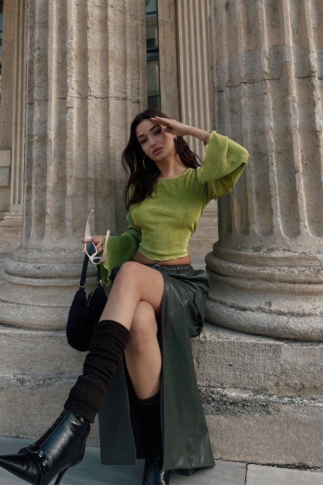 Yeşil Fitilli Crop Top