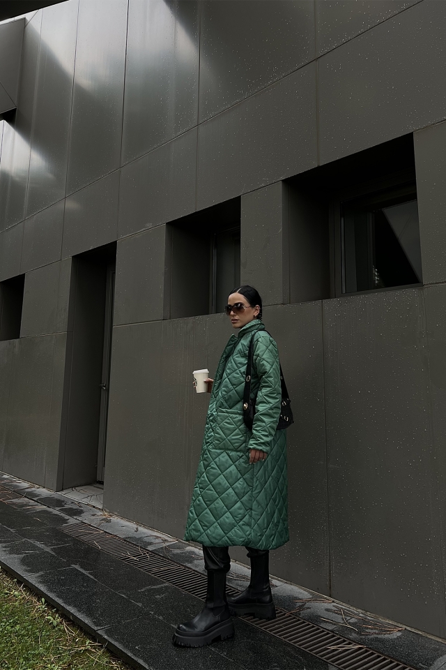 Yeşil Kapitone  Uzun Mont ATE2061