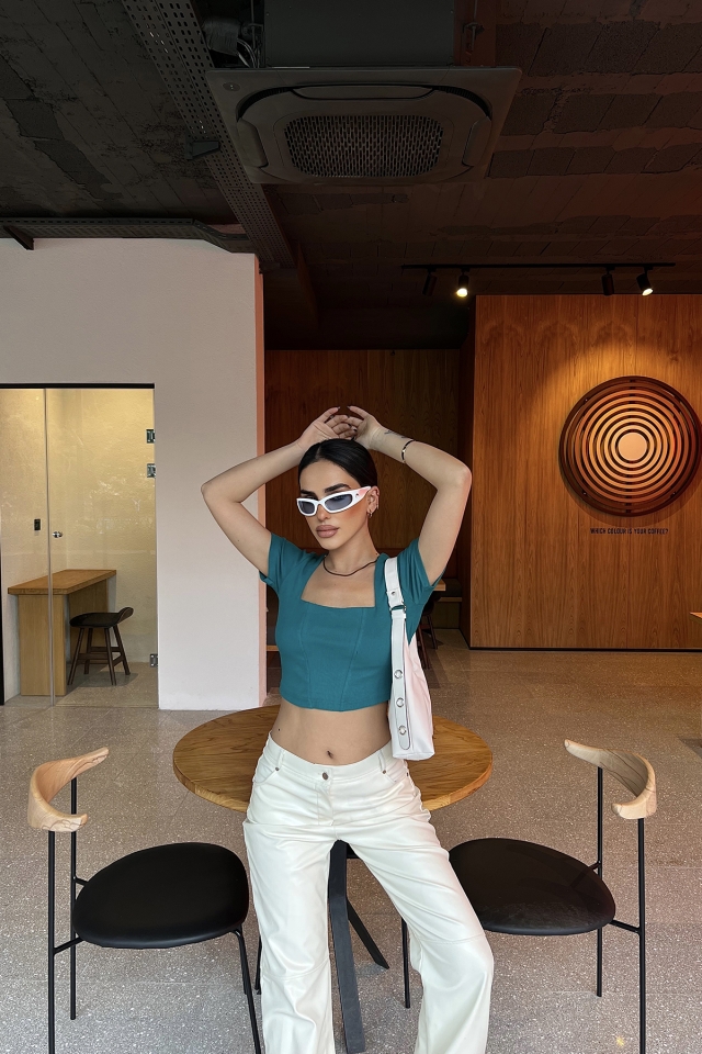 Yeşil Kare Yaka Crop Top ATE4352
