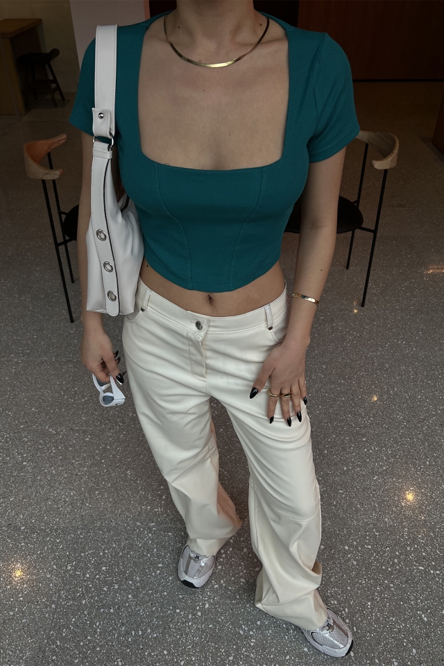 Yeşil Kare Yaka Crop Top ATE4352