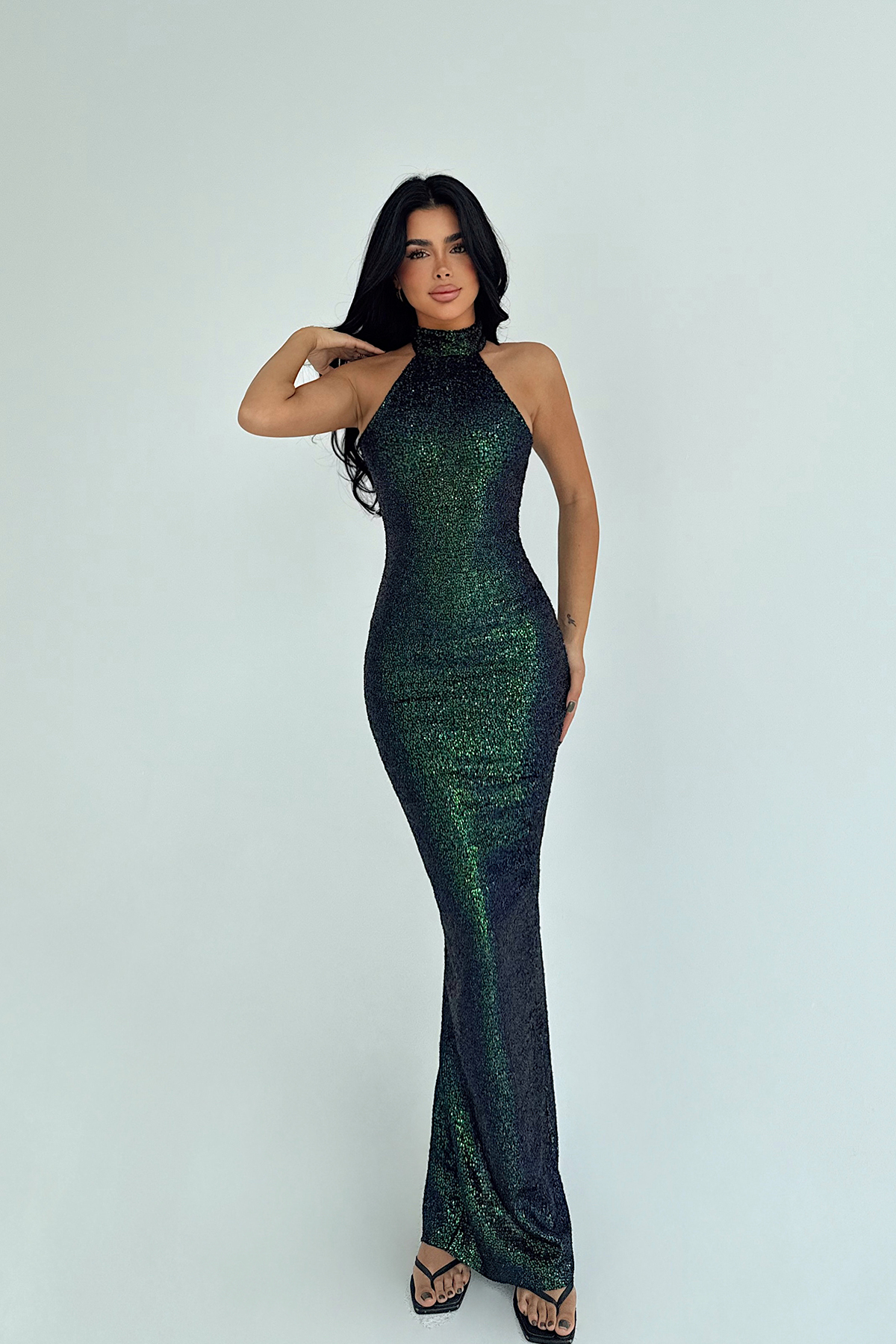 Yeşil Shion Payetli Elbise ATE-3620