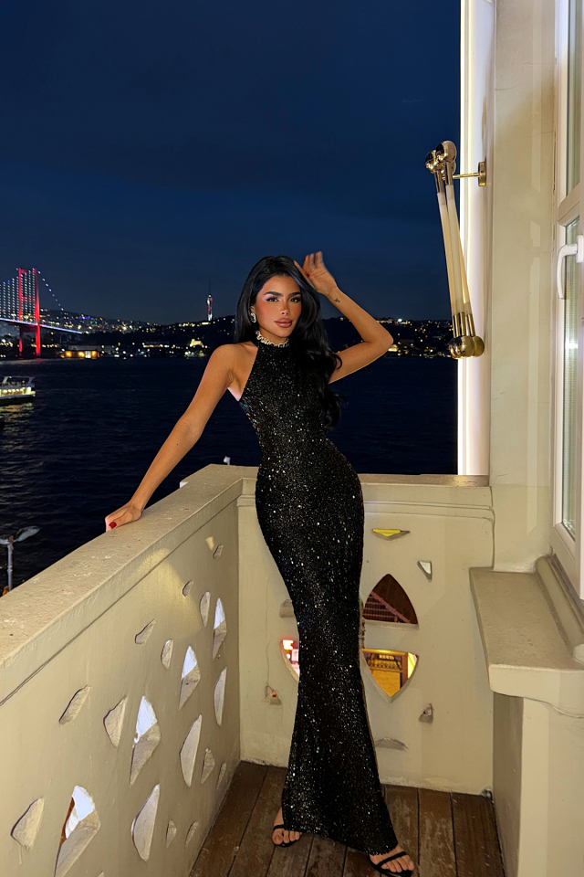 Yeşil Shion Payetli Elbise ATE-4372 - EYYO