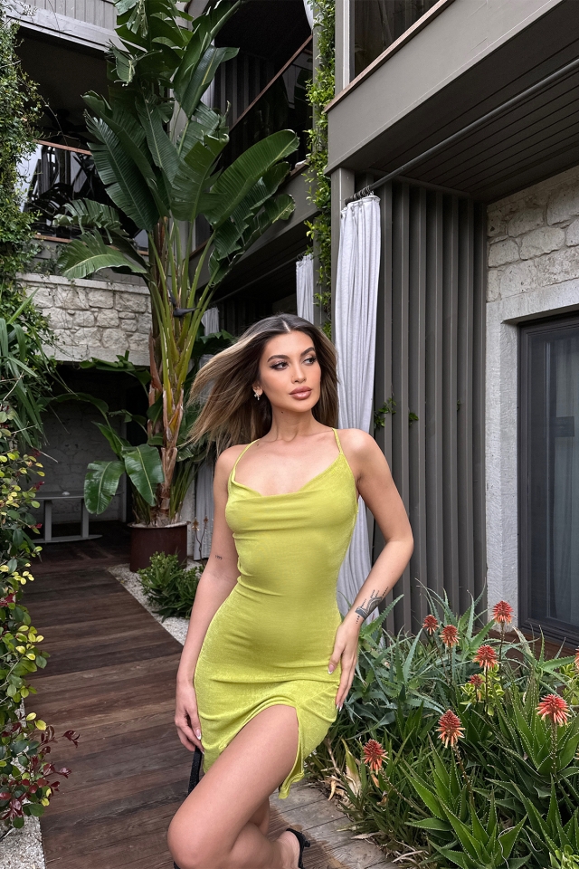 Yeşil Sırt Detay Mini Elbise ATE6133