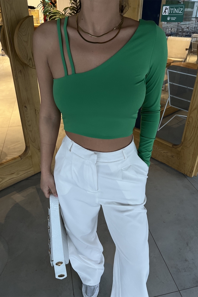 Yeşil Tek Kol Crop Top ATE3012