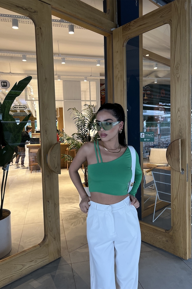 Yeşil Tek Kol Crop Top ATE3012