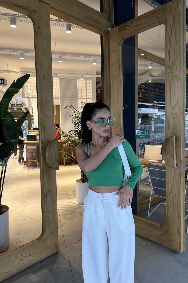 Yeşil Tek Kol Crop Top ATE3012