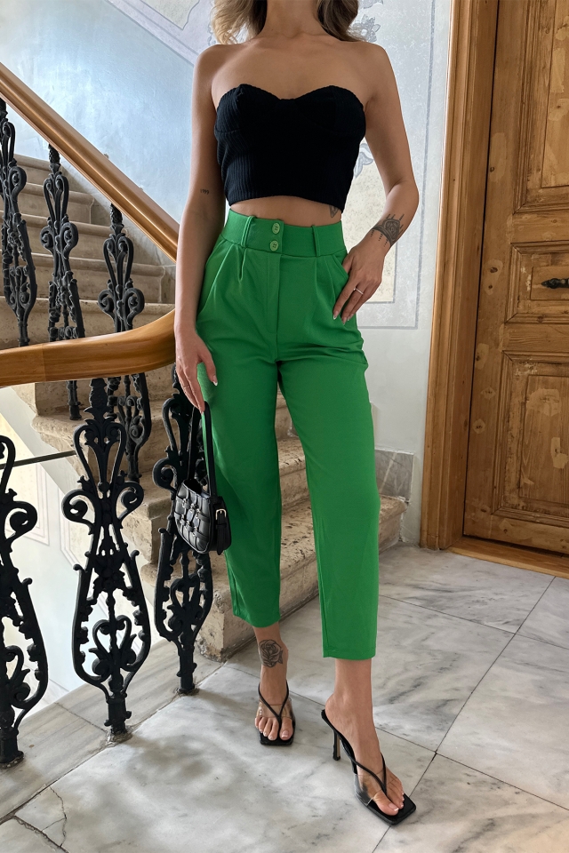 Yeşil Yüksek Bel Mom Pantolon ATE6292