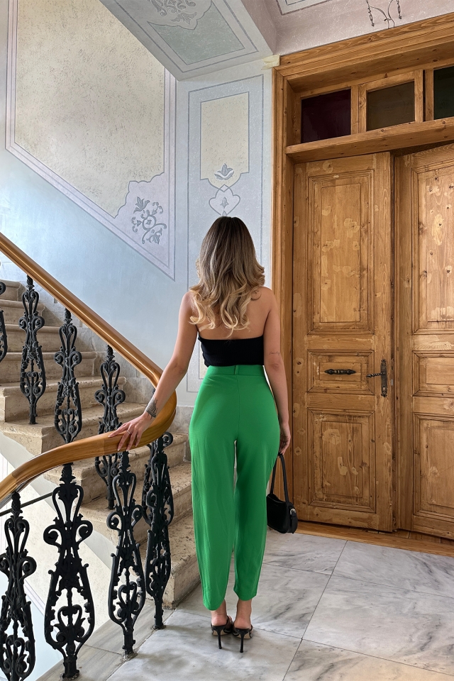 Yeşil Yüksek Bel Mom Pantolon ATE6292