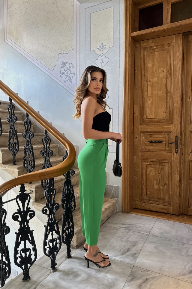 Yeşil Yüksek Bel Mom Pantolon ATE6292