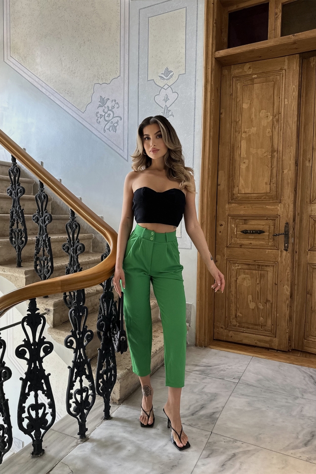 Yeşil Yüksek Bel Mom Pantolon ATE6292