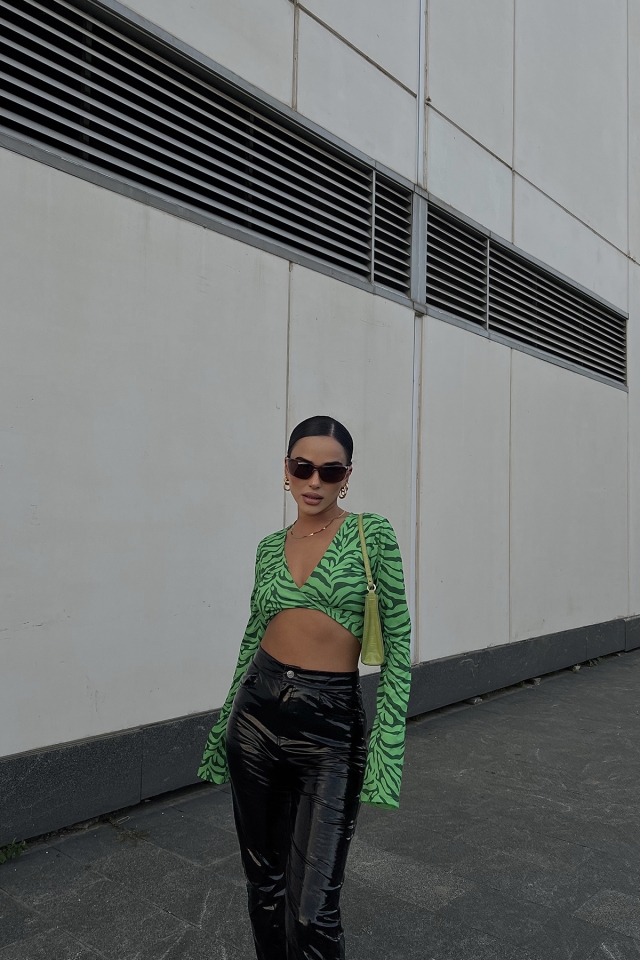 Yeşil Zebra Desen Crop Top ATE2262 - EYYO
