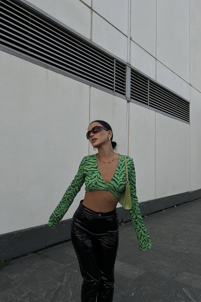 Yeşil Zebra Desen Crop Top ATE2262