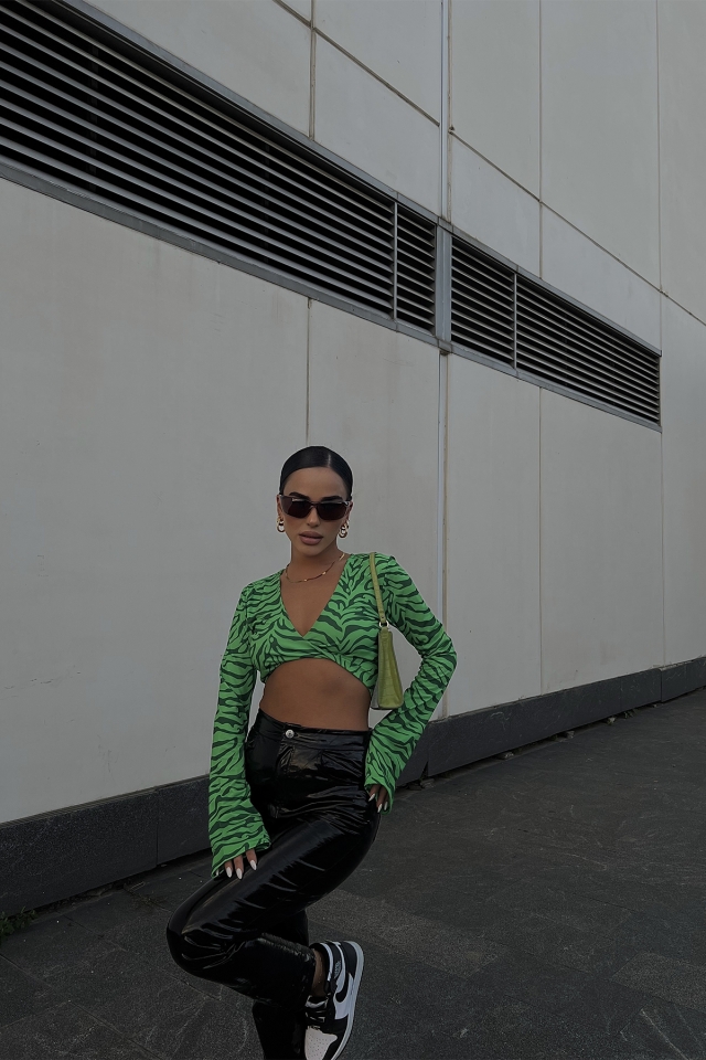 Yeşil Zebra Desen Crop Top ATE2262