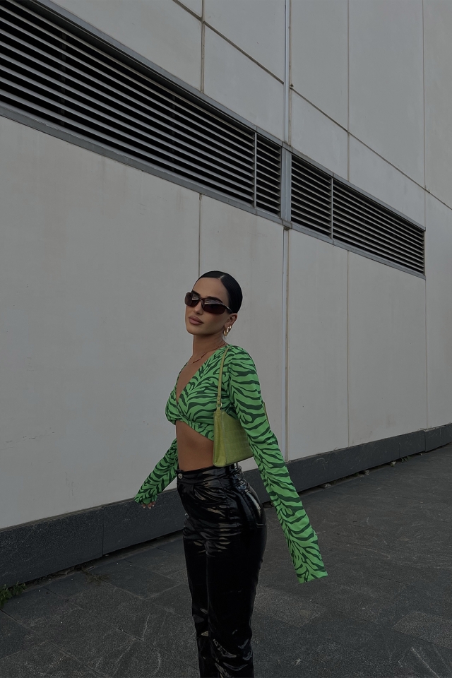 Yeşil Zebra Desen Crop Top ATE2262