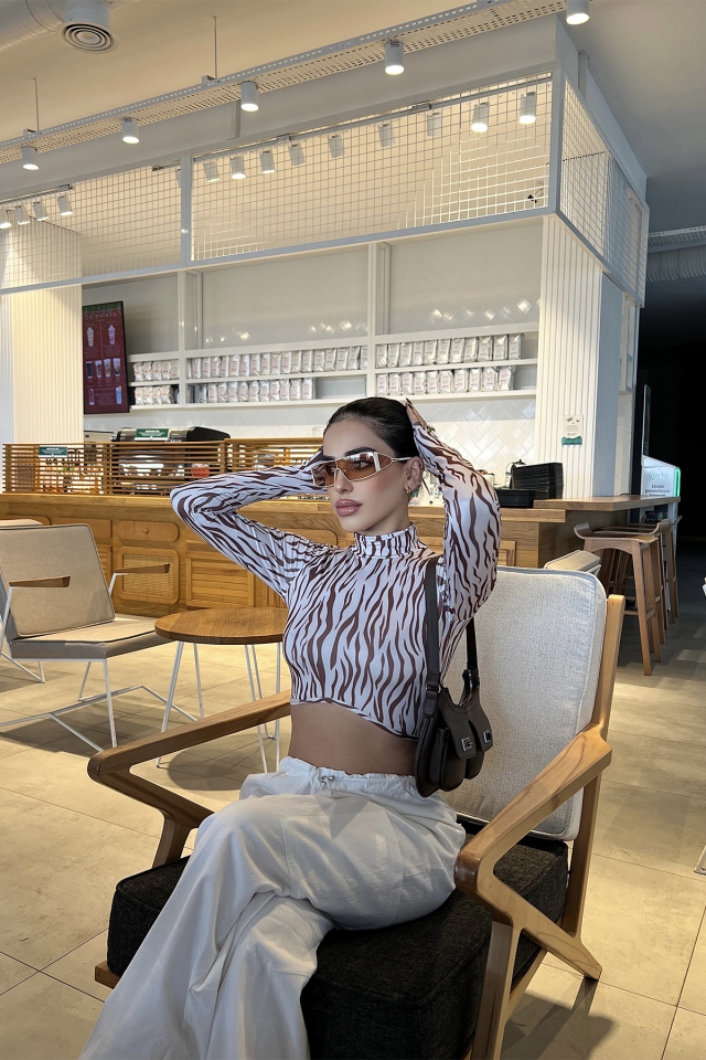 Zebra Desen Crop Top ATE4004